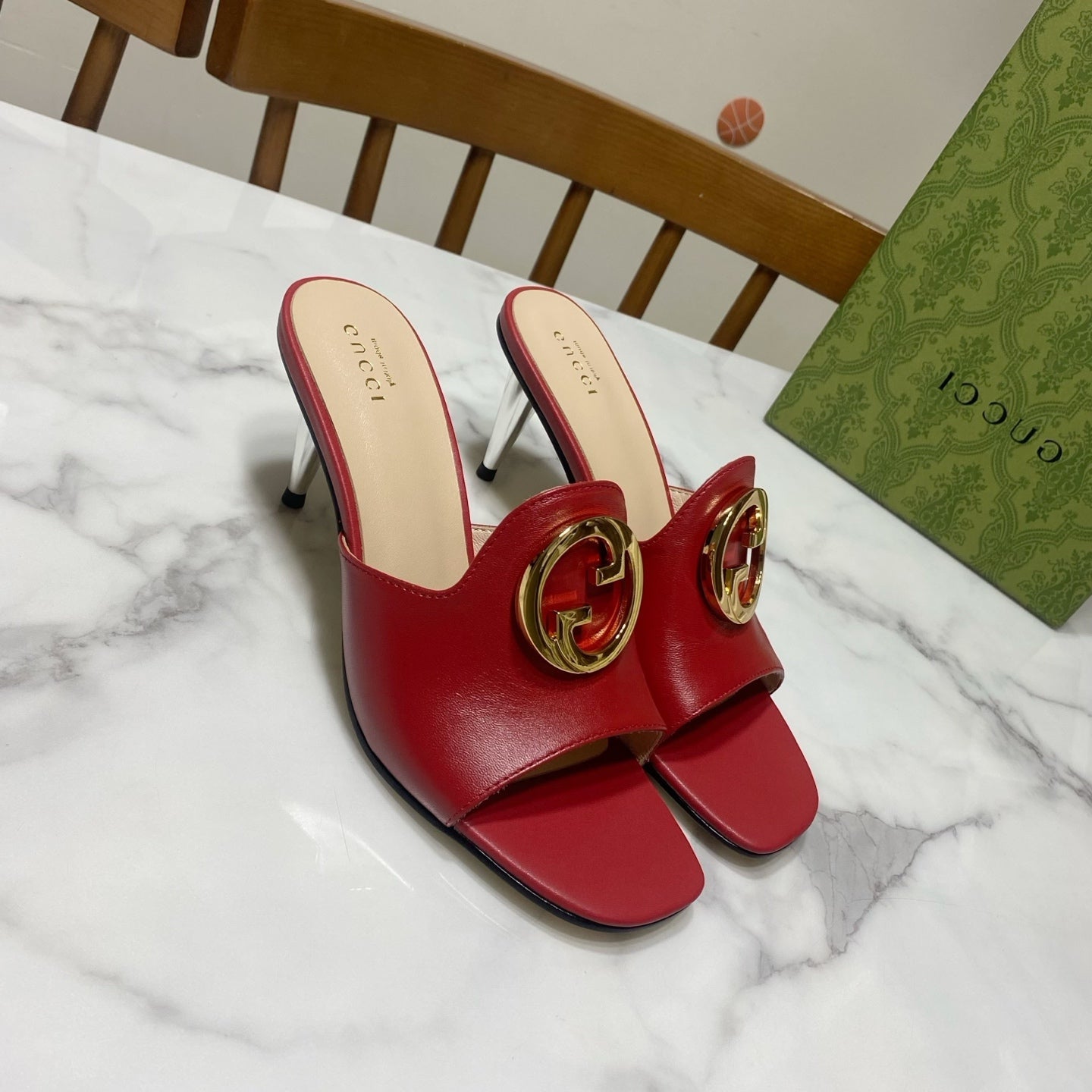 GG HIGH HEELS BLONDIE 75 IN RED LAMBSKIN WITH GOLD HARDWARE - 34