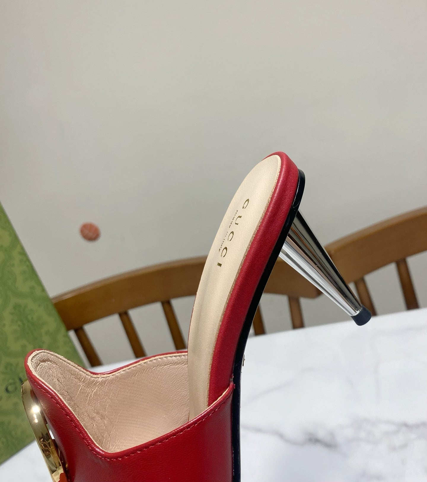 GG HIGH HEELS BLONDIE 75 IN RED LAMBSKIN WITH GOLD HARDWARE - 34