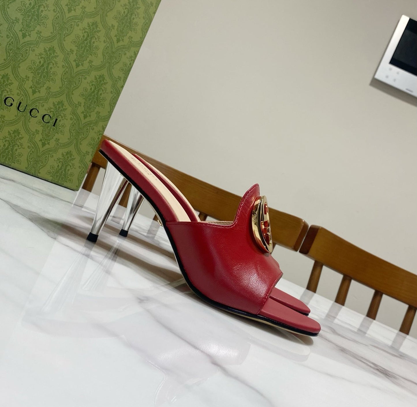 GG HIGH HEELS BLONDIE 75 IN RED LAMBSKIN WITH GOLD HARDWARE - 34