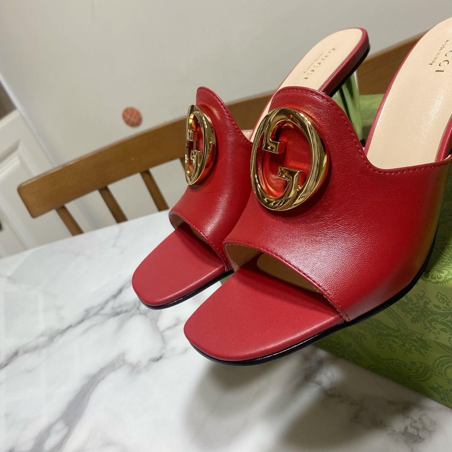 GG HIGH HEELS BLONDIE 75 IN RED LAMBSKIN WITH GOLD HARDWARE - 34