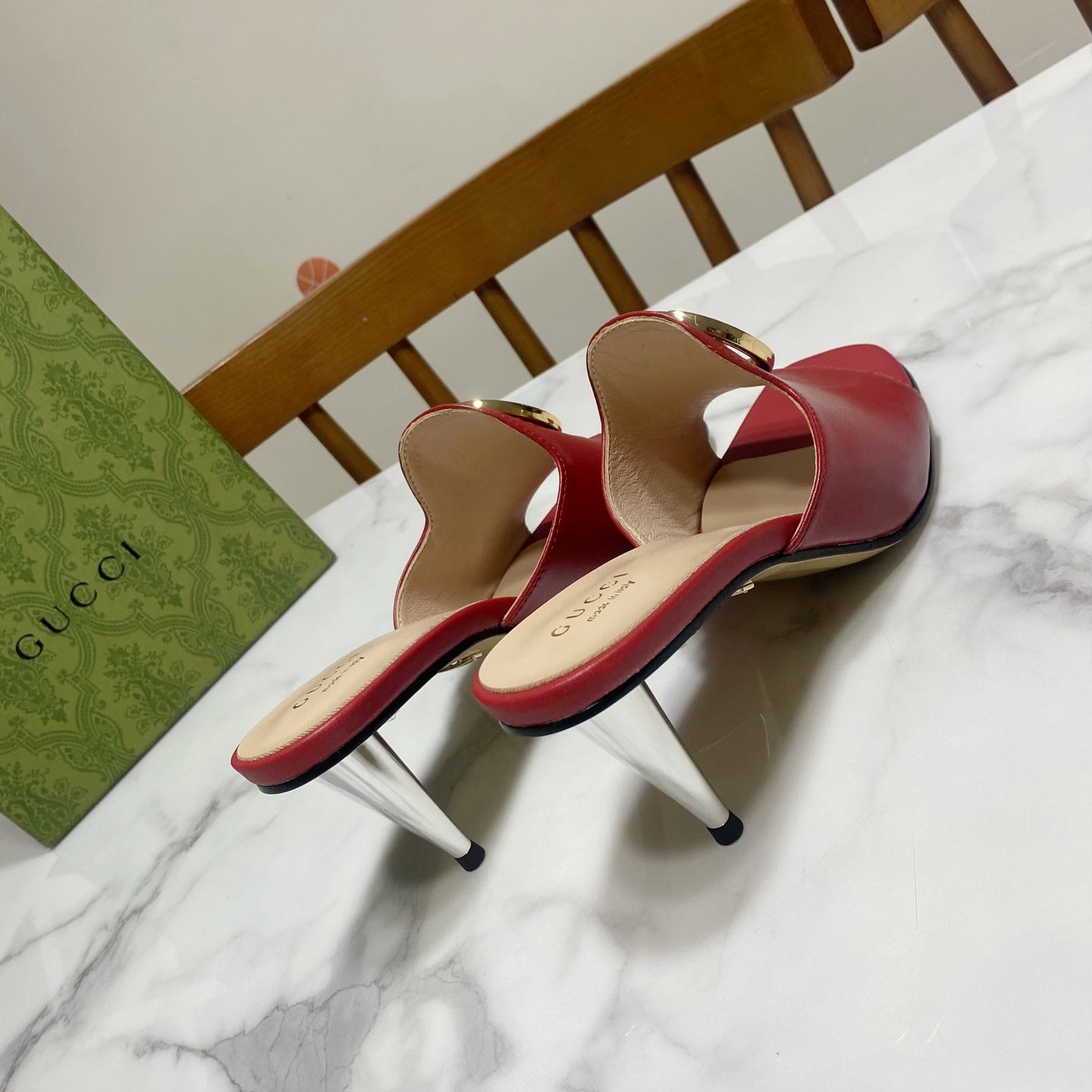 GG HIGH HEELS BLONDIE 75 IN RED LAMBSKIN WITH GOLD HARDWARE - 34