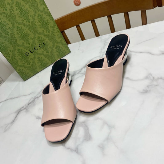 GG SILVER METAL HEEL 65 IN PINK CALFSKIN - 34
