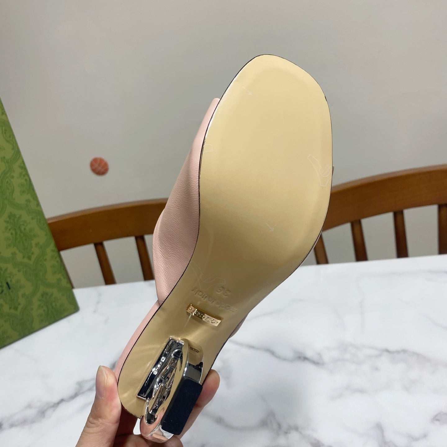 GG SILVER METAL HEEL 65 IN PINK CALFSKIN - 34