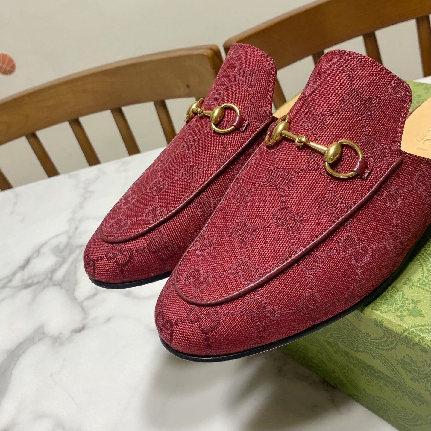 GG MULES IN RED FABRIC GOLD HARD WARE - 35