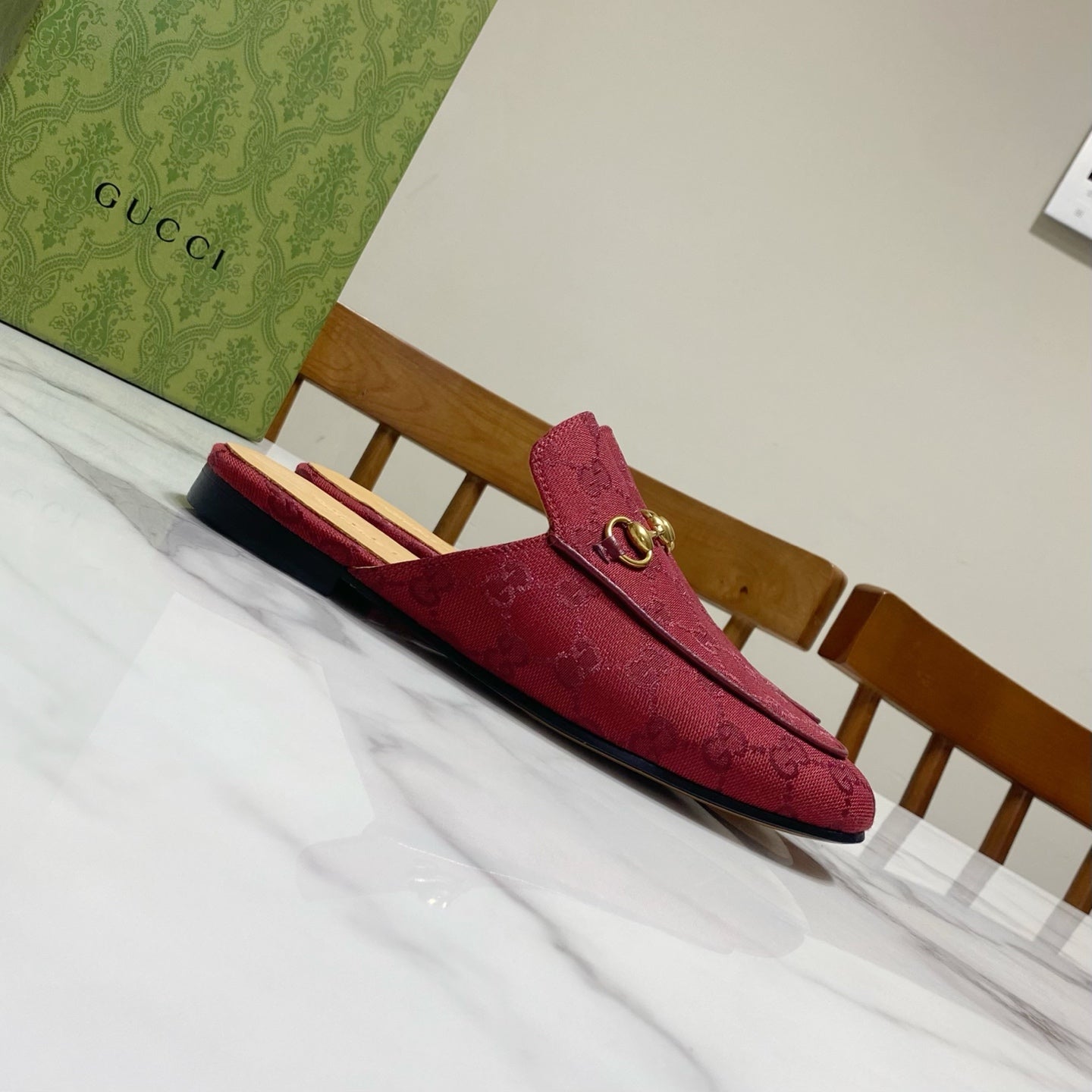 GG MULES IN RED FABRIC GOLD HARD WARE - 35