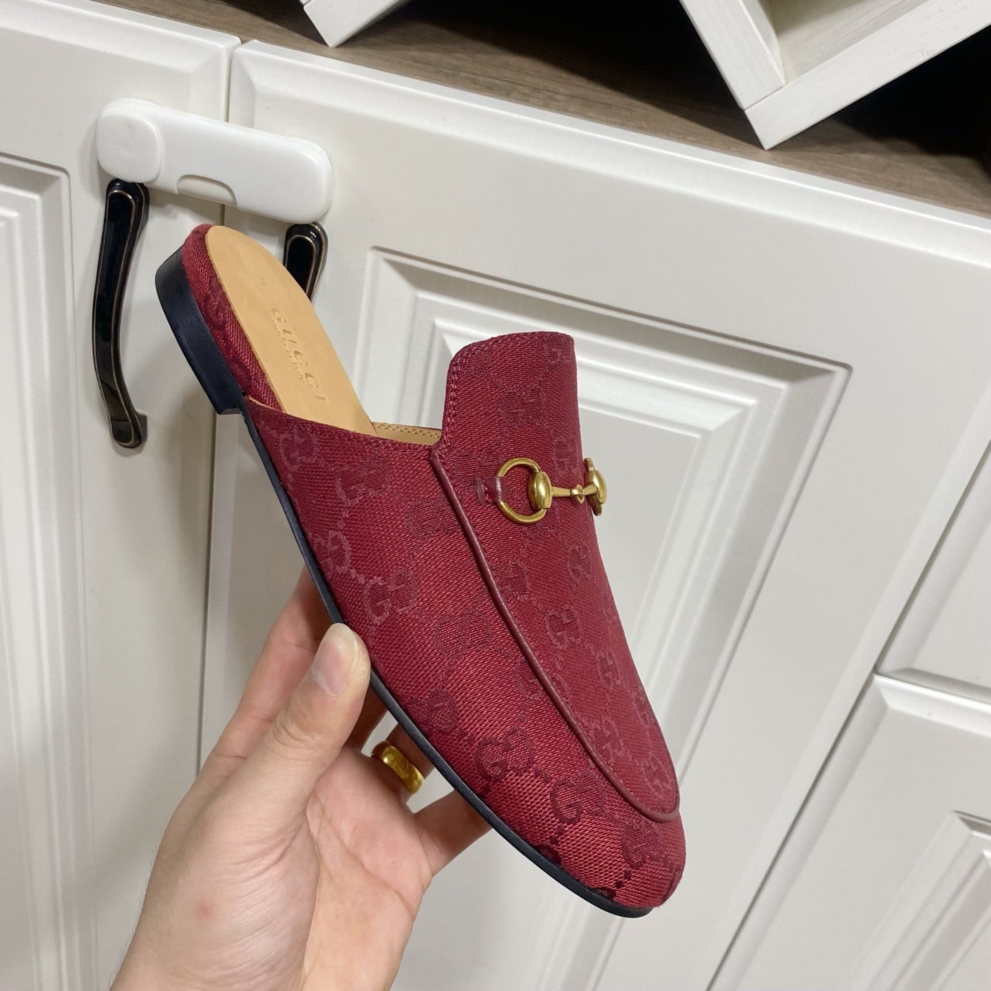 GG MULES IN RED FABRIC GOLD HARD WARE - 35