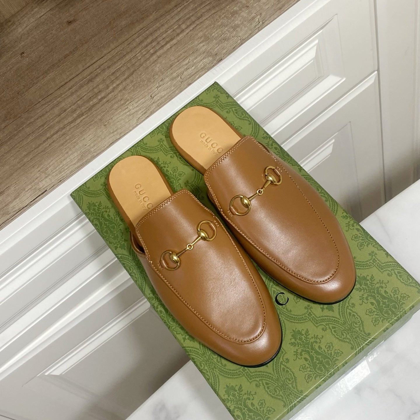 GG MULES IN BROWN LAMBSKIN GOLD HARD WARE - 35