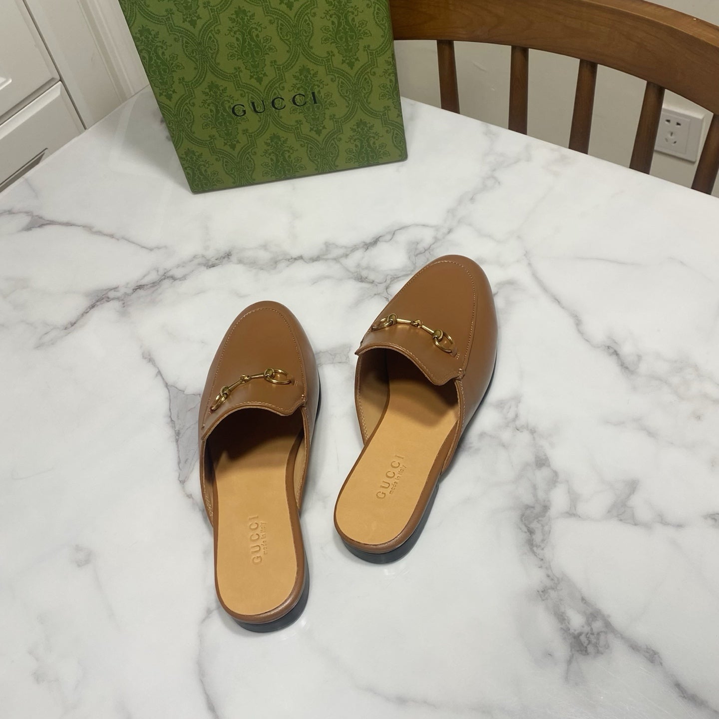 GG MULES IN BROWN LAMBSKIN GOLD HARD WARE - 35