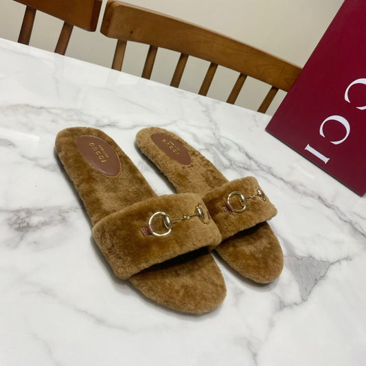 Мюлі GUCCI 26S HORSEBIT З КОРИЧНЕВОЇ ОВЧИНИ