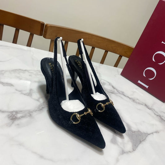 GUCCI 26S ТУФЛІ-СЛІНГБЕКИ 85 ММ З ЧОРНОГО ОКСАМИТУ