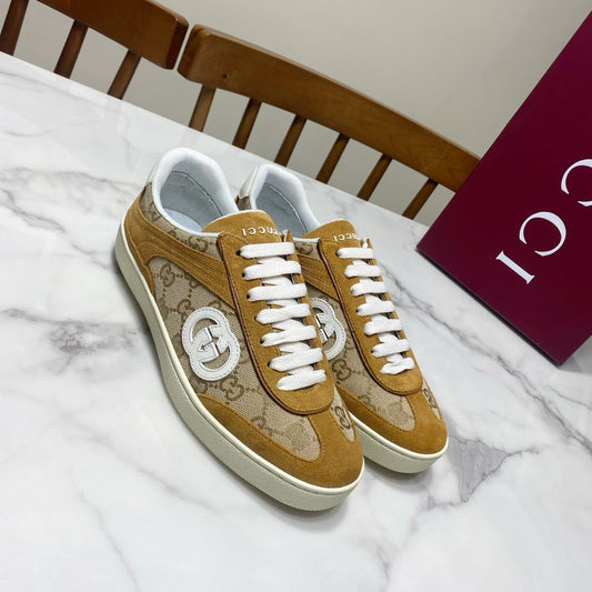 КРОСІВКИ GUCCI 26S З БЕЖЕВОГО ПОЛОТНА ТА КОРИЧНЕВОЇ ЗАМШІ