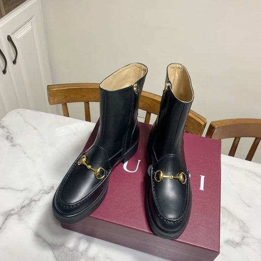 ЧЕРНІ ЧОБОТИ GUCCI 26S HORSEBIT З ТЕЛЯЧОЇ ШКІРИ, ПІДБОРИ 40 ММ