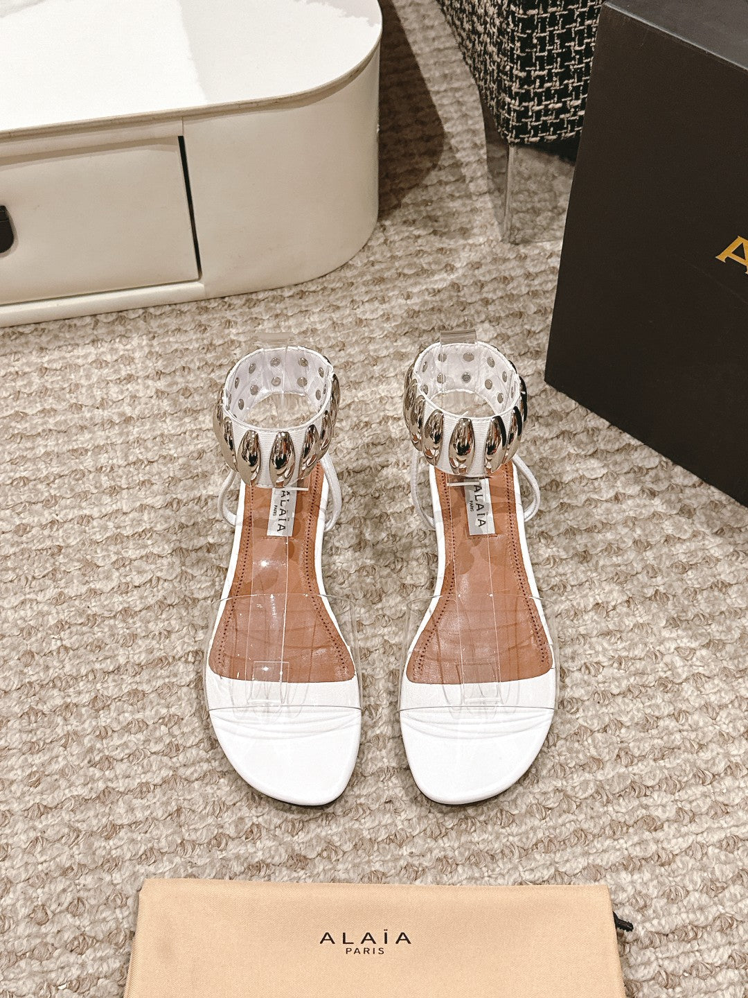 ALAIA SANDAL IN WHITE CALFSKN AND FILM WITH CRYSTAL - 35