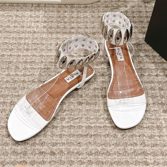 ALAIA SANDAL IN WHITE CALFSKN AND FILM WITH CRYSTAL - 35