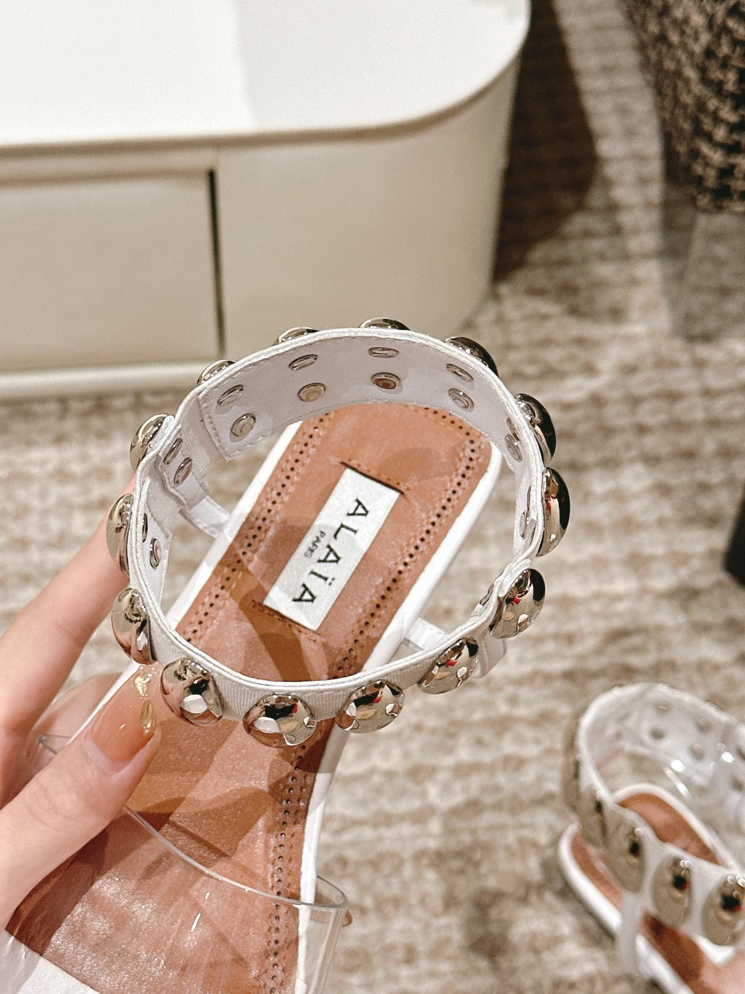 ALAIA SANDAL IN WHITE CALFSKN AND FILM WITH CRYSTAL - 35
