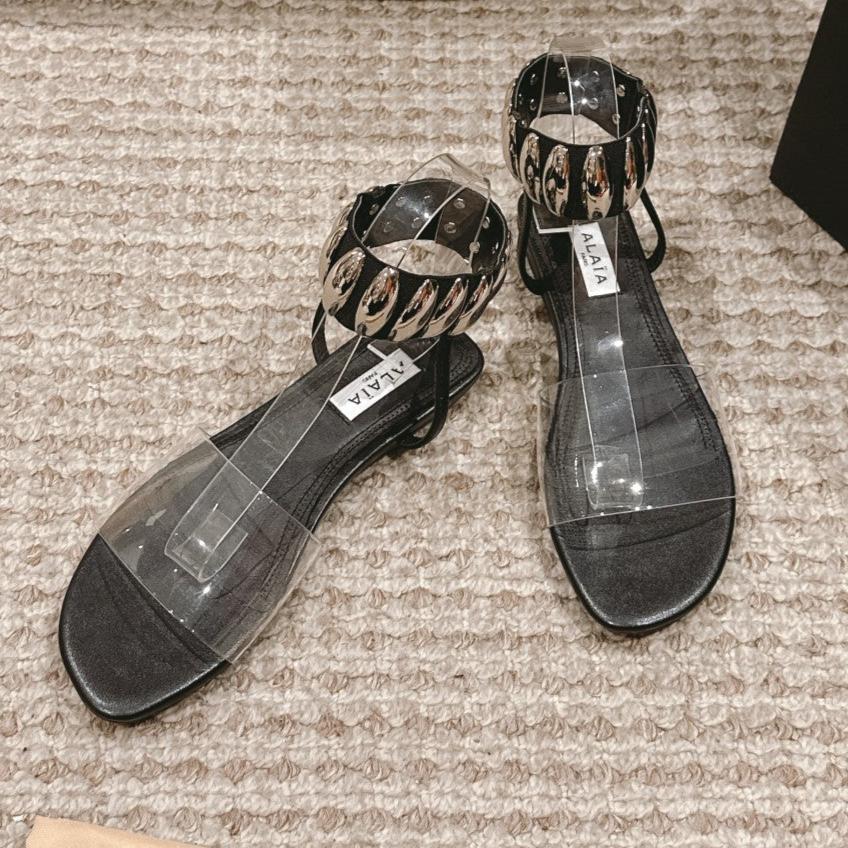 ALAIA SANDAL IN BLACK CALFSKN AND FILM WITH CRYSTAL - 35