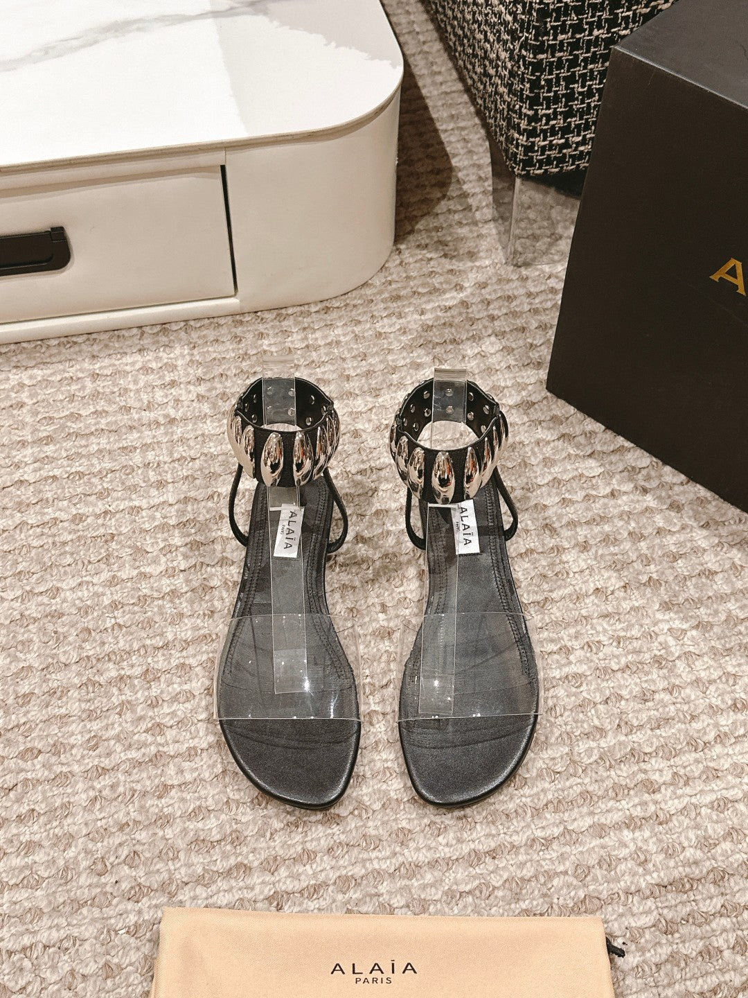 ALAIA SANDAL IN BLACK CALFSKN AND FILM WITH CRYSTAL - 35