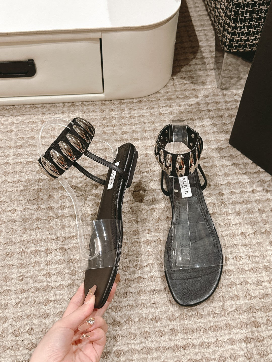 ALAIA SANDAL IN BLACK CALFSKN AND FILM WITH CRYSTAL - 35