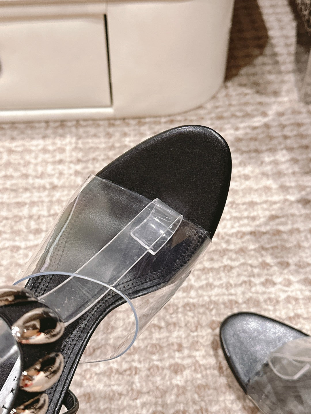 ALAIA HIGH SANDAL IN BLACK CALFSKN AND FILM WITH CRYSTAL - 35