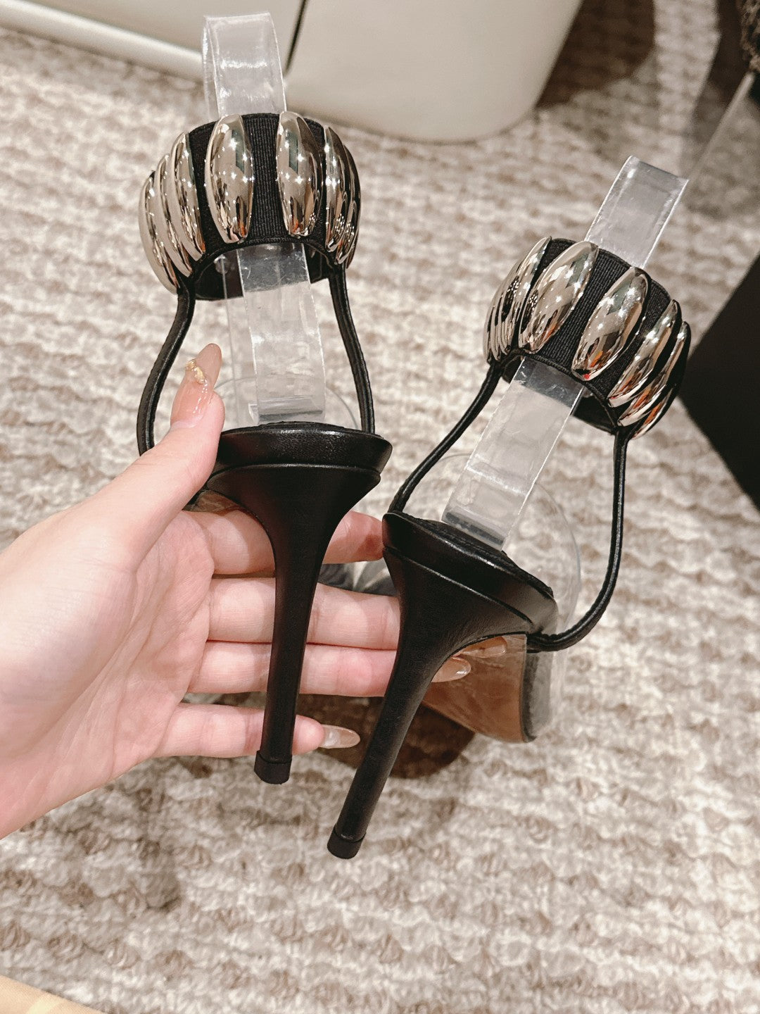 ALAIA HIGH SANDAL IN BLACK CALFSKN AND FILM WITH CRYSTAL - 35