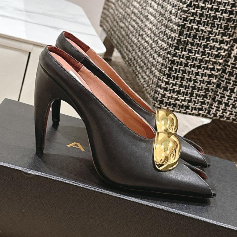 ALAIA SPIKE JEWEL MULES IN BLACK CALFSKIN WITH GOLD HARDWARE - 35