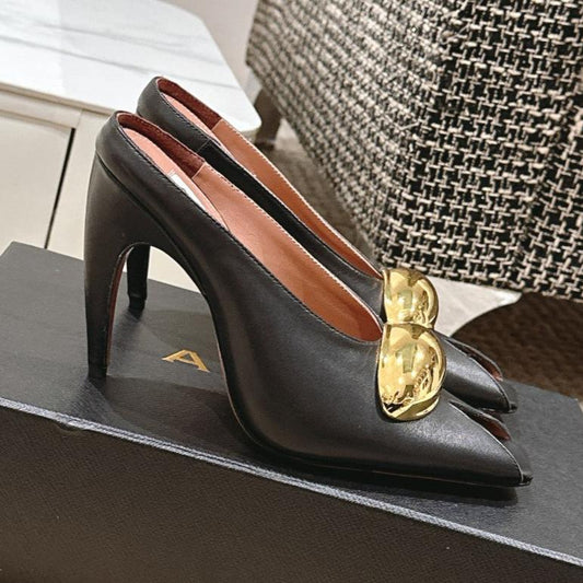 ALAIA SPIKE JEWEL MULES IN BLACK CALFSKIN WITH GOLD HARDWARE - 35