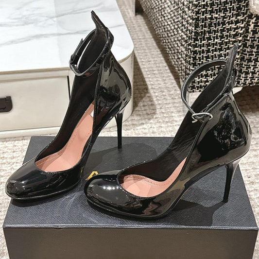 ALAIA ROUND-TOE HIGH HEELS 10 CM IN BLACK CALFSKIN - 35