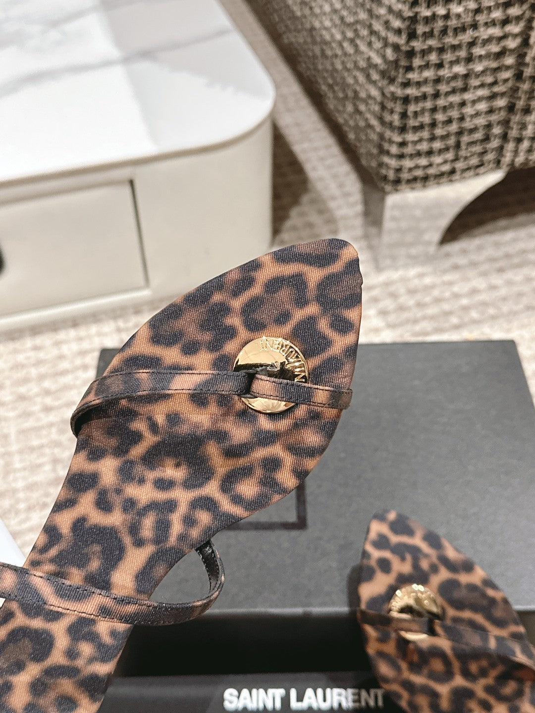 SL TANGER SLIDES LEOPARD SATIN - 35