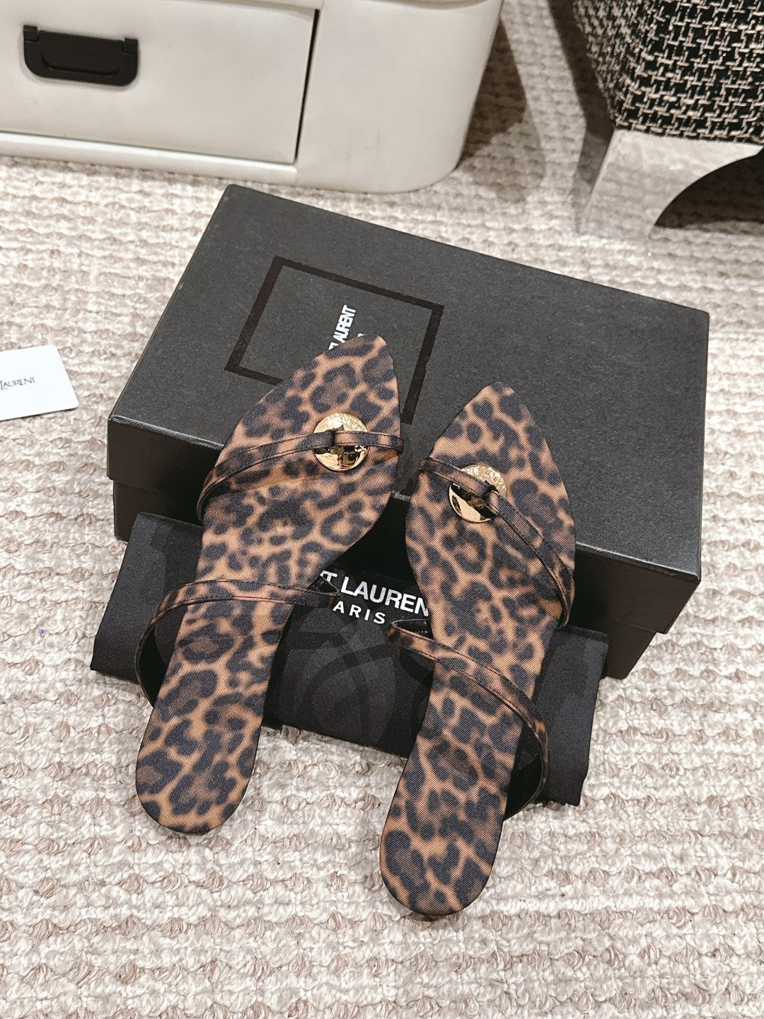 SL TANGER SLIDES LEOPARD SATIN - 35
