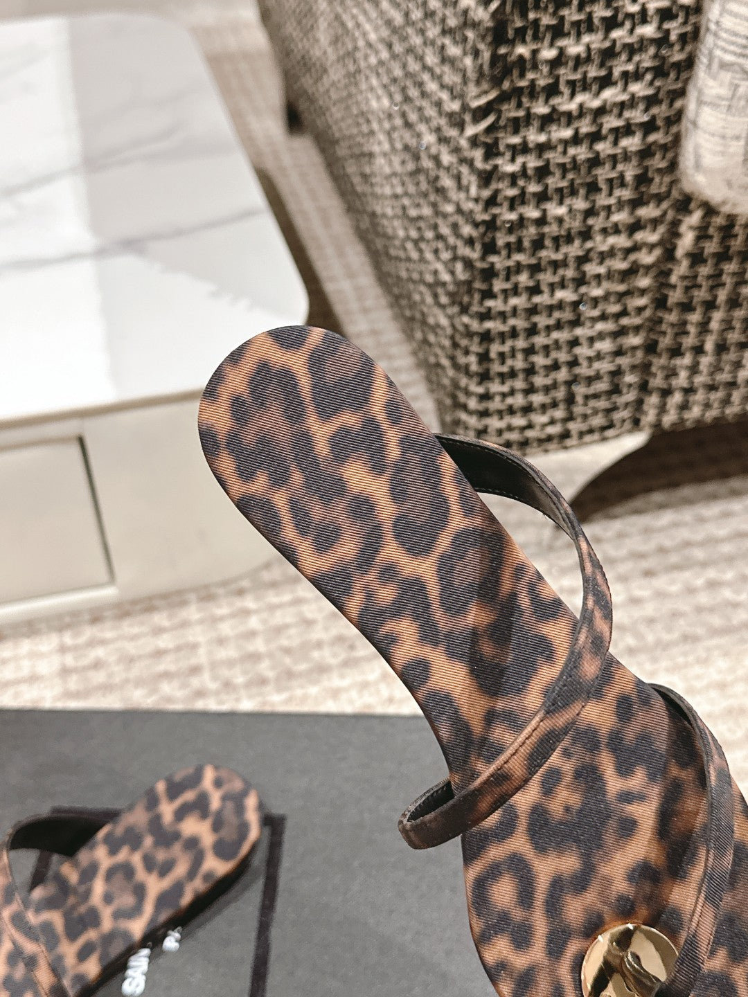 SL TANGER SLIDES LEOPARD SATIN - 35