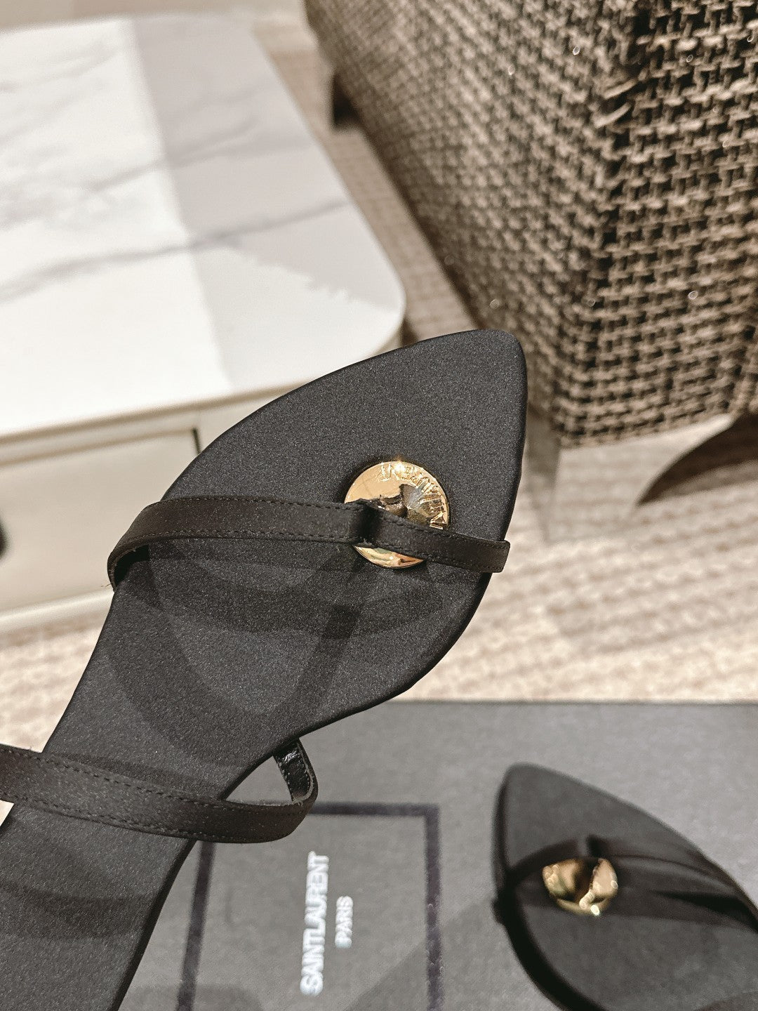 SL TANGER SLIDES BLACK SATIN - 35