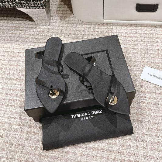 SL TANGER SLIDES BLACK SATIN - 35