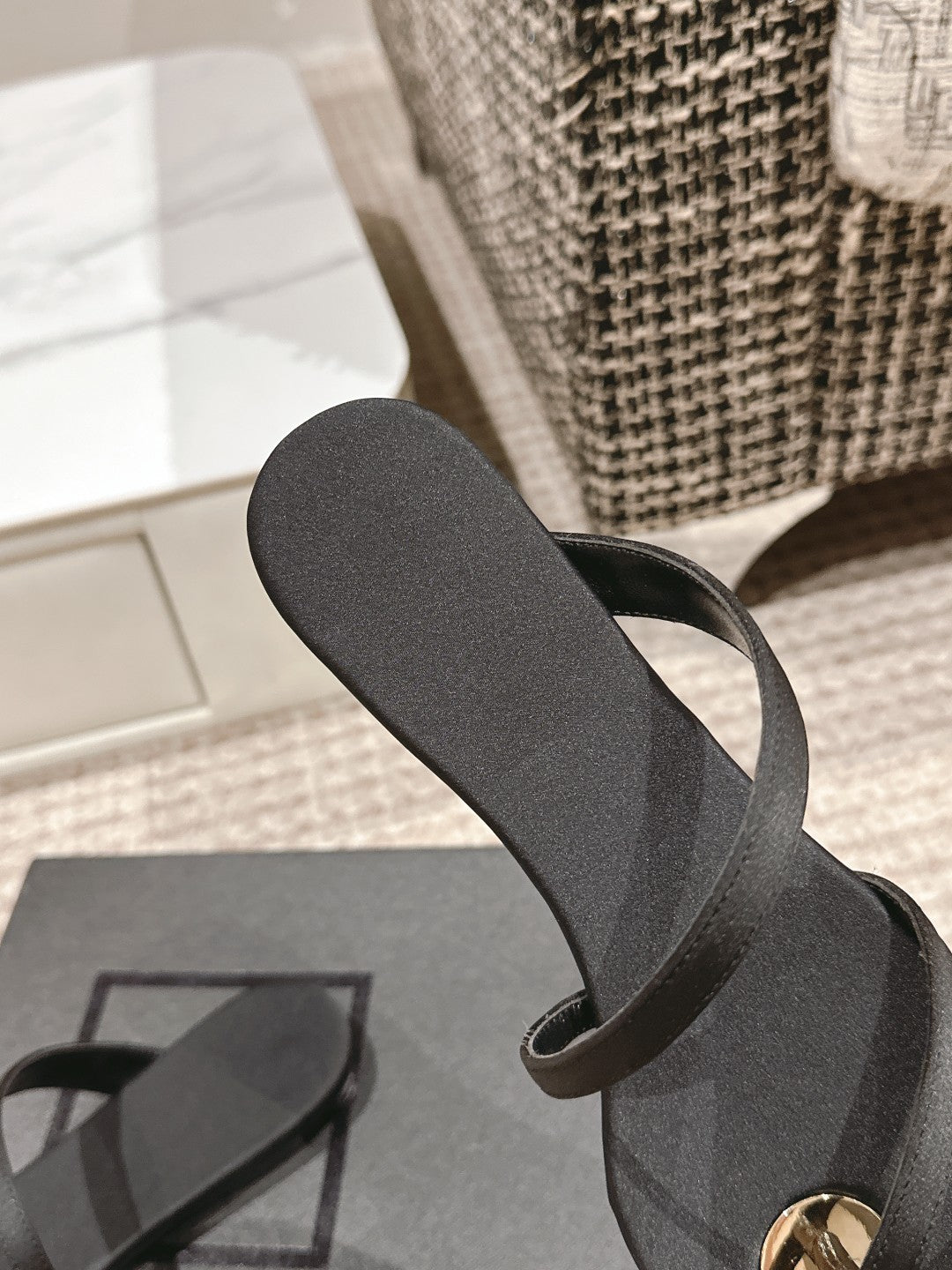 SL TANGER SLIDES BLACK SATIN - 35