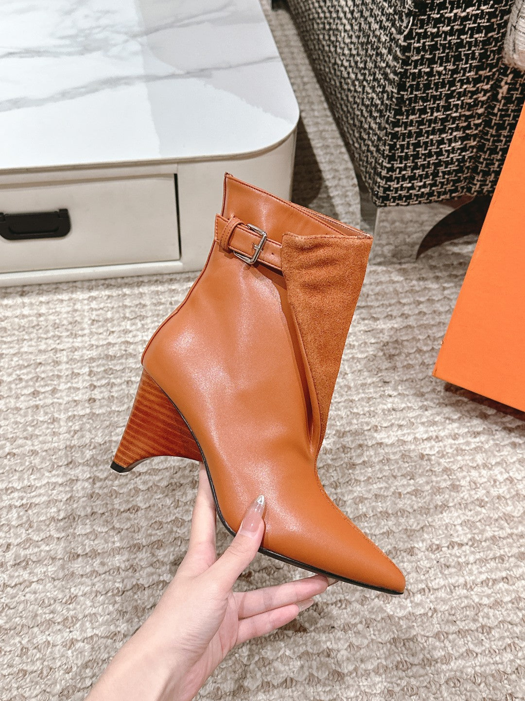 HILONA 6 CM ANKLE BOOTS IN BRONZE BROWN CALFSKIN AND SUEDE - 39