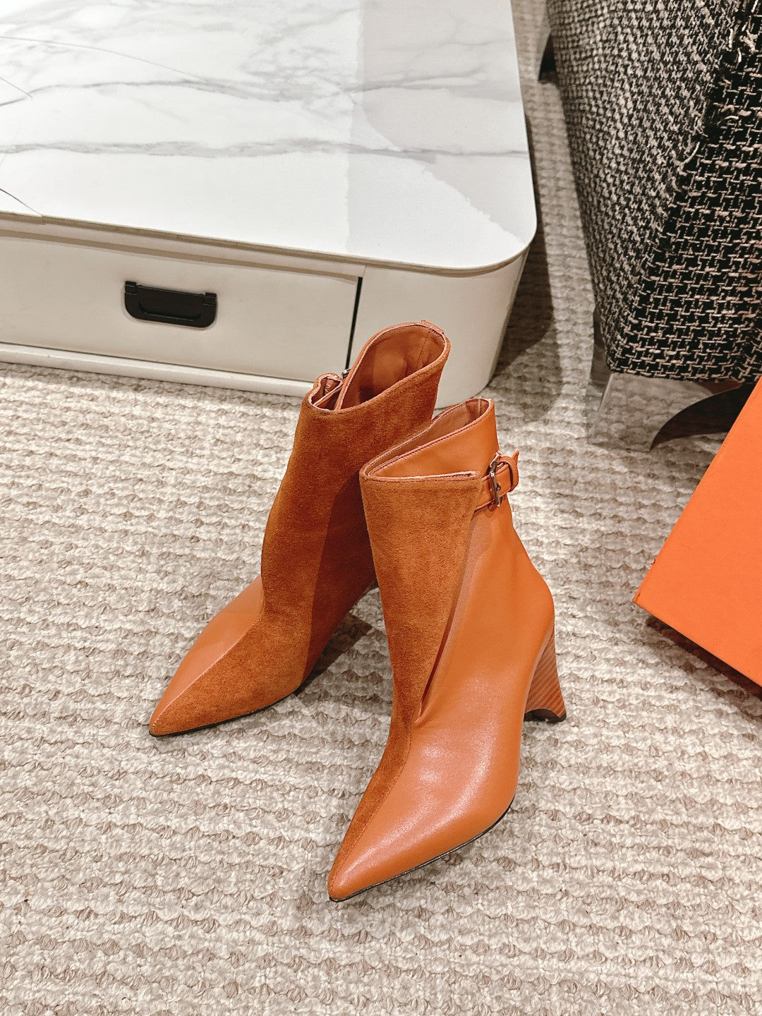 HILONA 6 CM ANKLE BOOTS IN BRONZE BROWN CALFSKIN AND SUEDE - 39