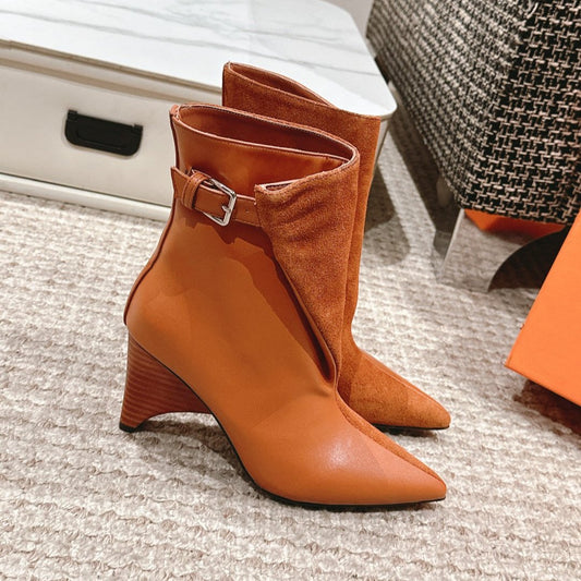 HILONA 6 CM ANKLE BOOTS IN BRONZE BROWN CALFSKIN AND SUEDE - 39