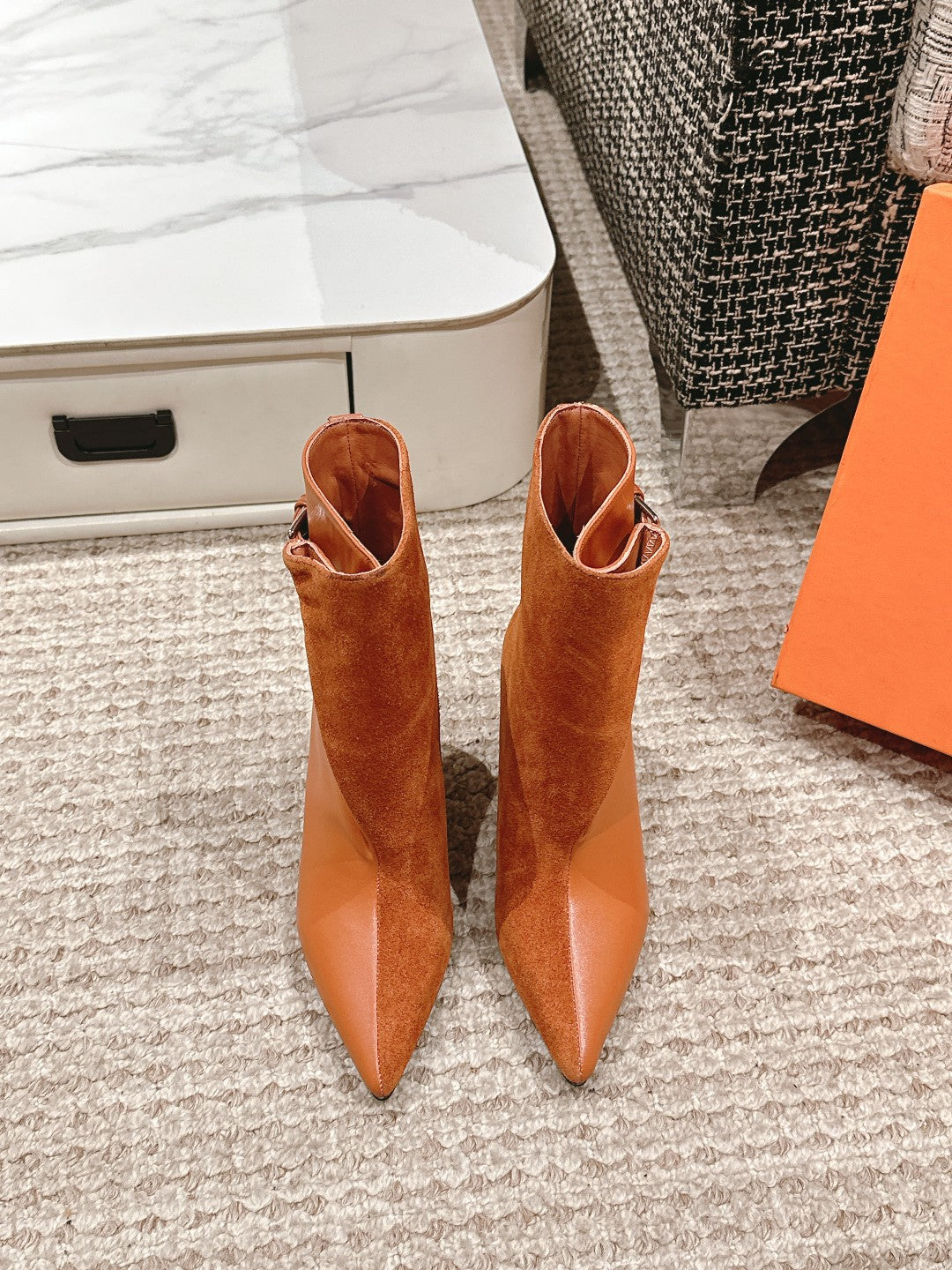 HILONA 6 CM ANKLE BOOTS IN BRONZE BROWN CALFSKIN AND SUEDE - 39