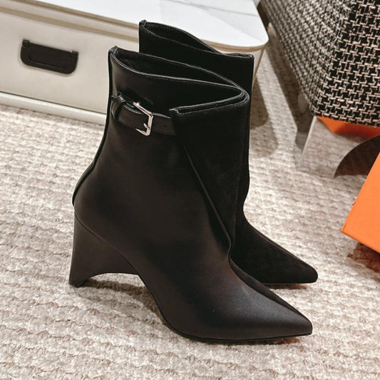 HILONA 6 CM ANKLE BOOTS IN BLACK CALFSKIN AND SUEDE - 39