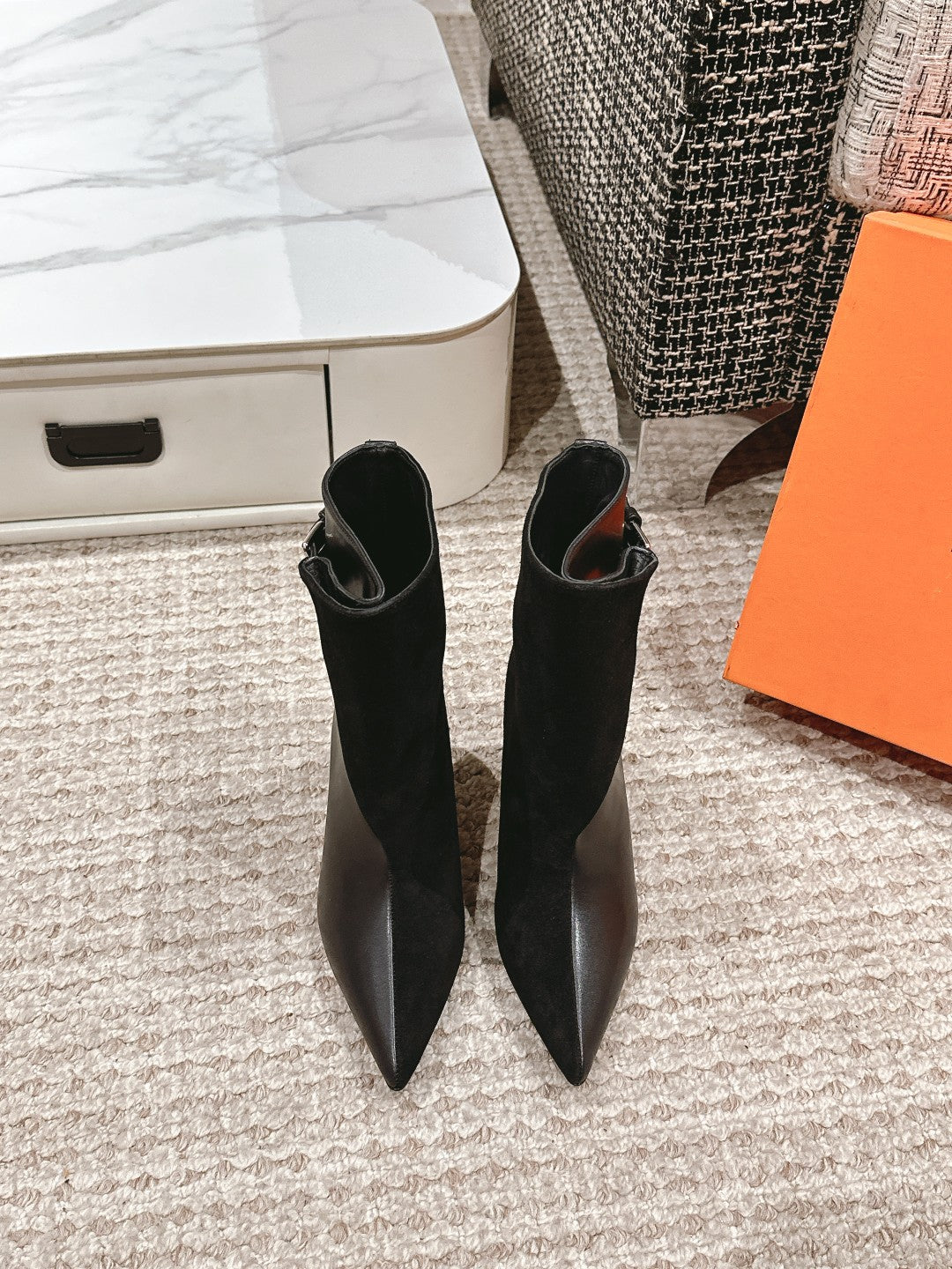 HILONA 6 CM ANKLE BOOTS IN BLACK CALFSKIN AND SUEDE - 39