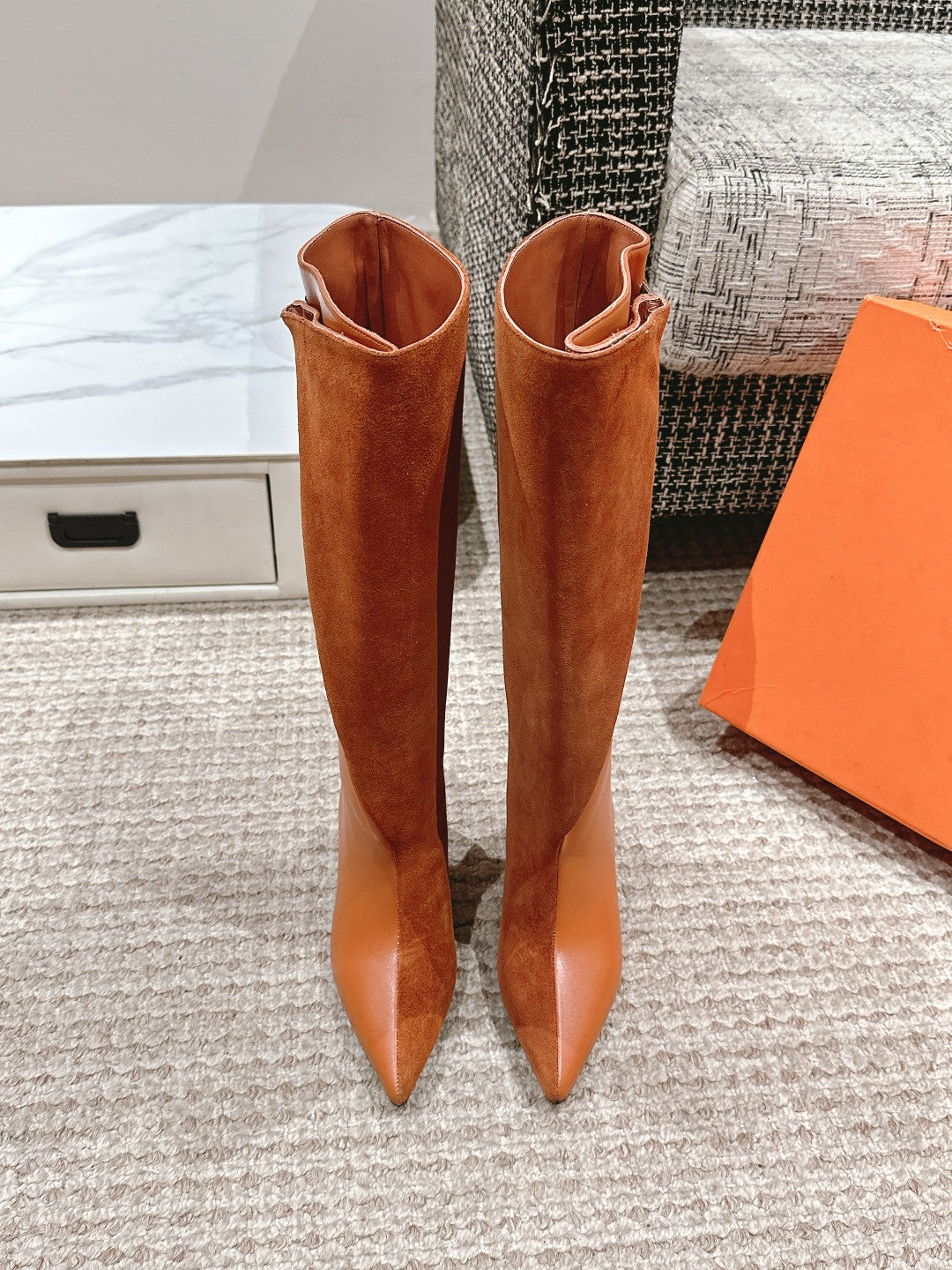 HILONA 6 CM BOOTS IN BRONZE BROWN CALFSKIN AND SUEDE - 39