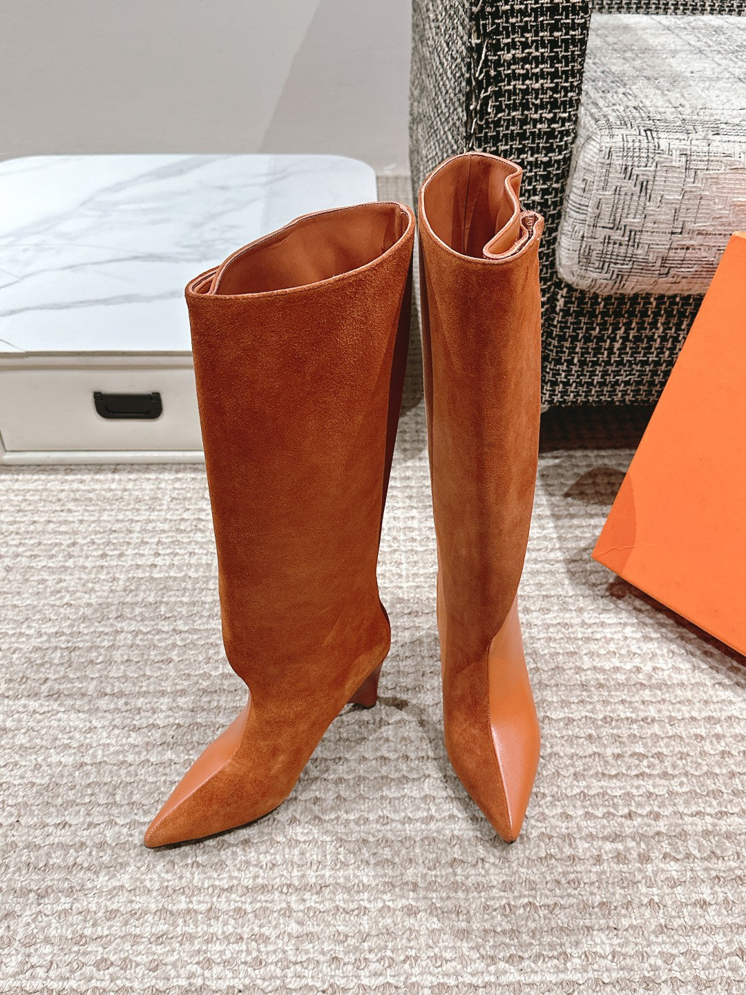 HILONA 6 CM BOOTS IN BRONZE BROWN CALFSKIN AND SUEDE - 39