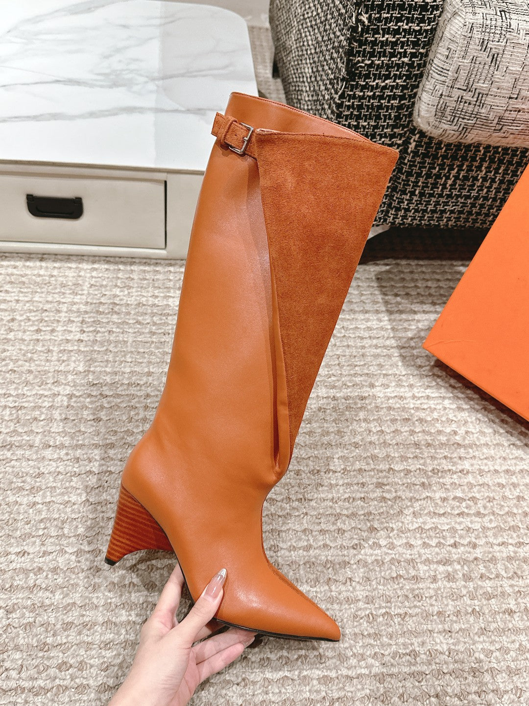HILONA 6 CM BOOTS IN BRONZE BROWN CALFSKIN AND SUEDE - 39