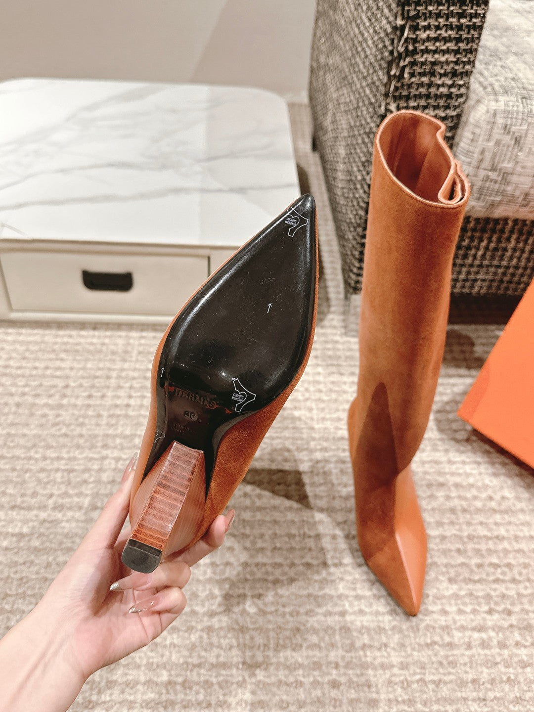 HILONA 6 CM BOOTS IN BRONZE BROWN CALFSKIN AND SUEDE - 39