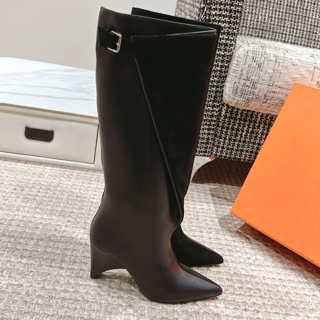 HILONA 6 CM BOOTS IN BLACK CALFSKIN AND SUEDE - 39