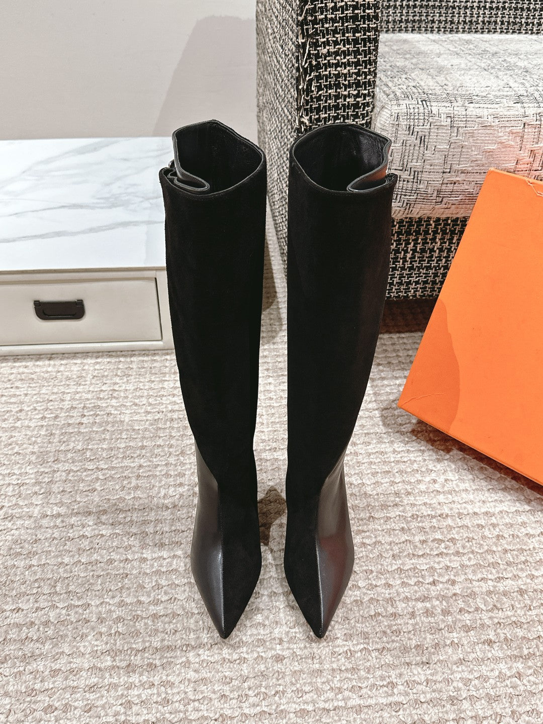 HILONA 6 CM BOOTS IN BLACK CALFSKIN AND SUEDE - 39
