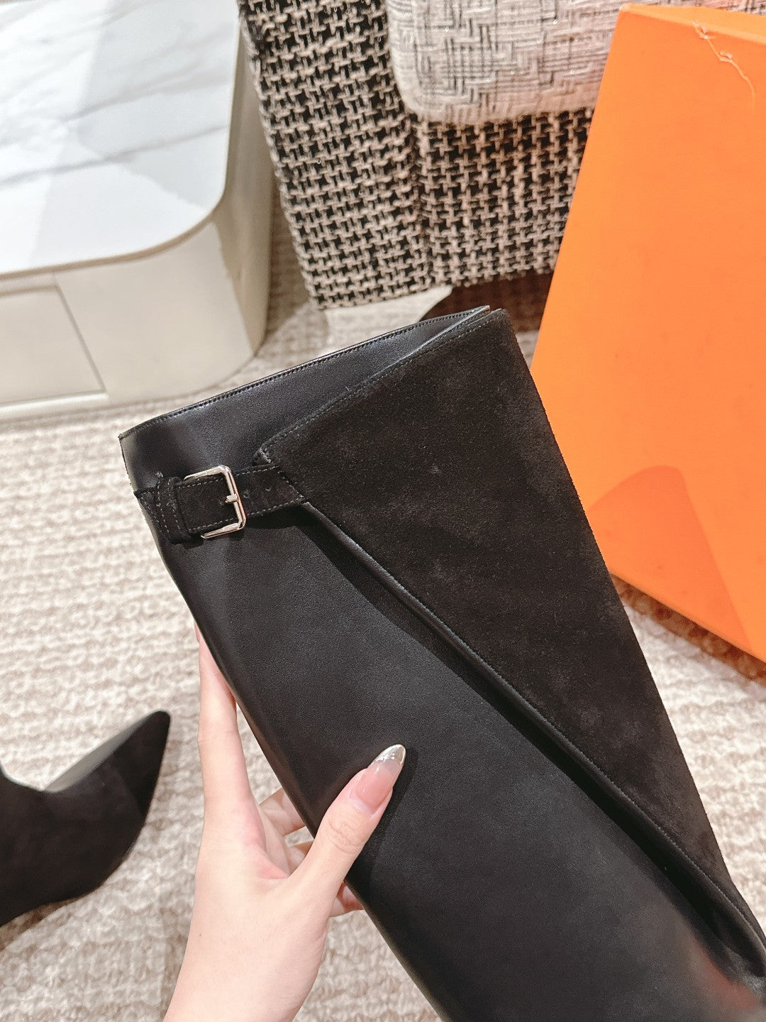 HILONA 6 CM BOOTS IN BLACK CALFSKIN AND SUEDE - 39