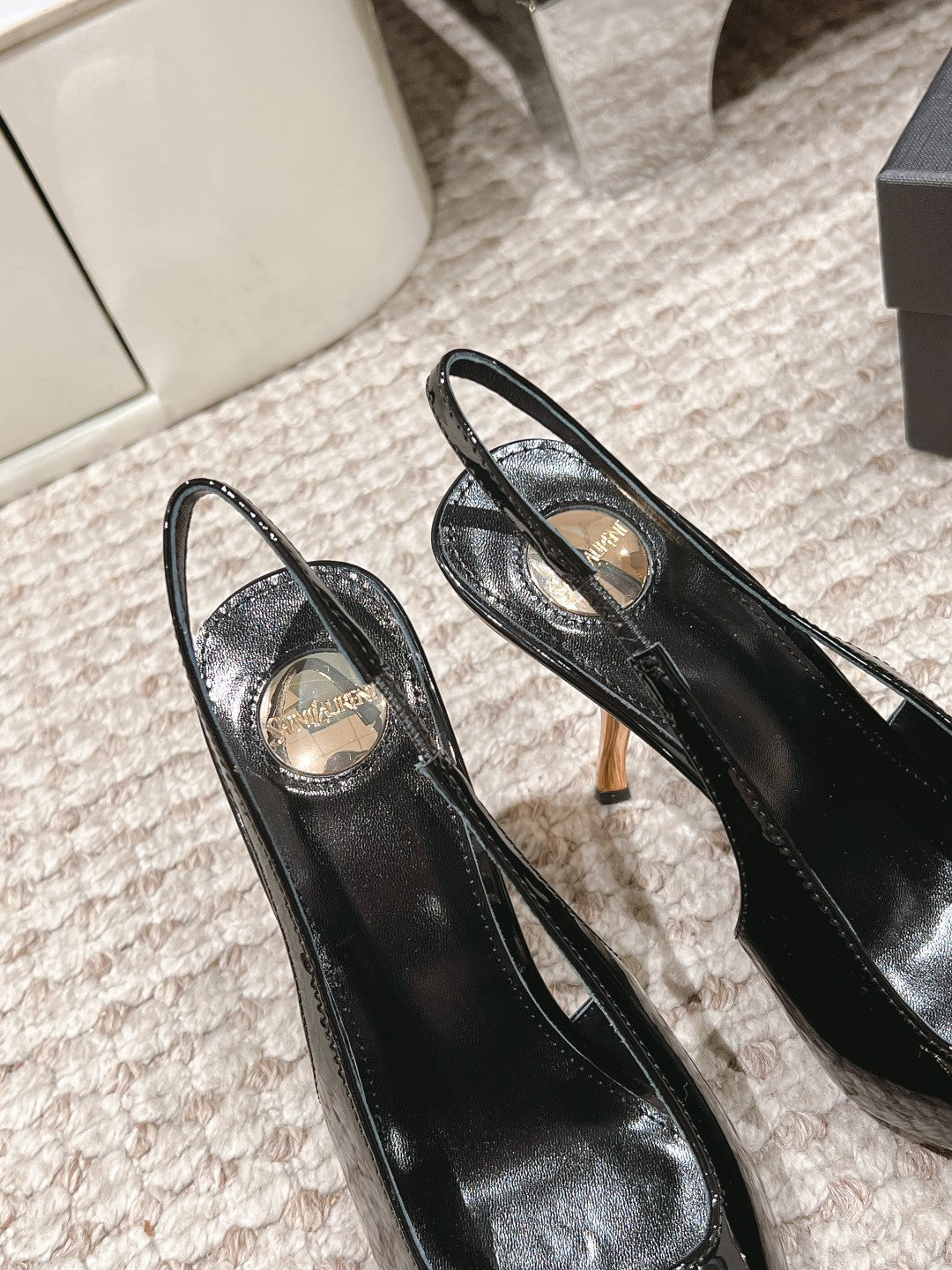 DUNE HIGH 10 CM SLINGBACK PUMPS IN BLACK PATENT LEATHER WITH CRYSTAL - 35
