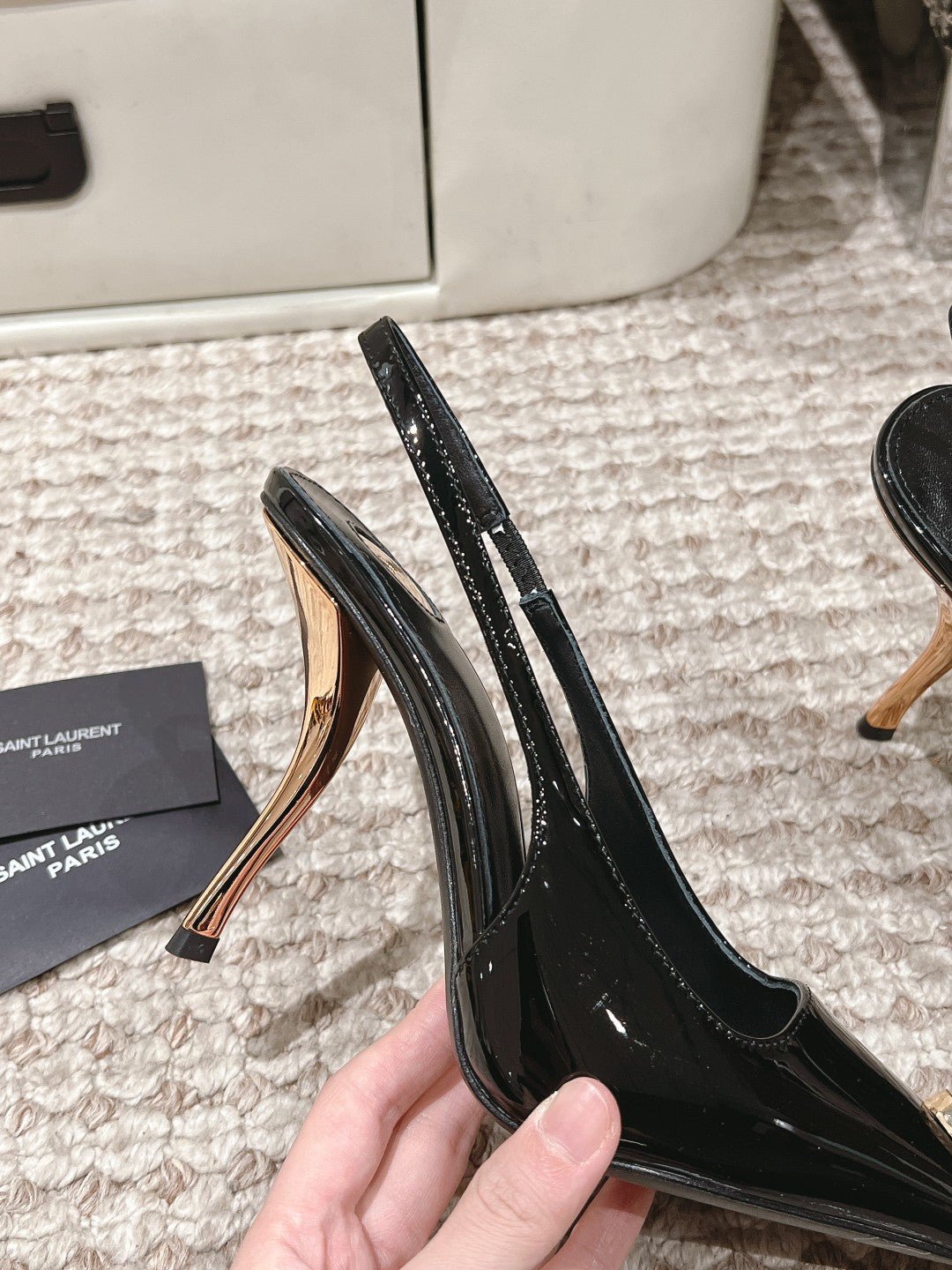 DUNE HIGH 10 CM SLINGBACK PUMPS IN BLACK PATENT LEATHER WITH CRYSTAL - 35