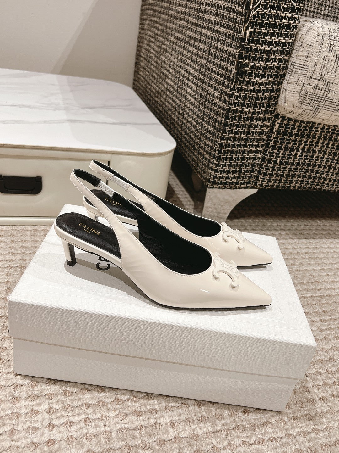 HIGH SLINGBACKS 5 CM IN WHITE PATENT CALFSKIN - 35