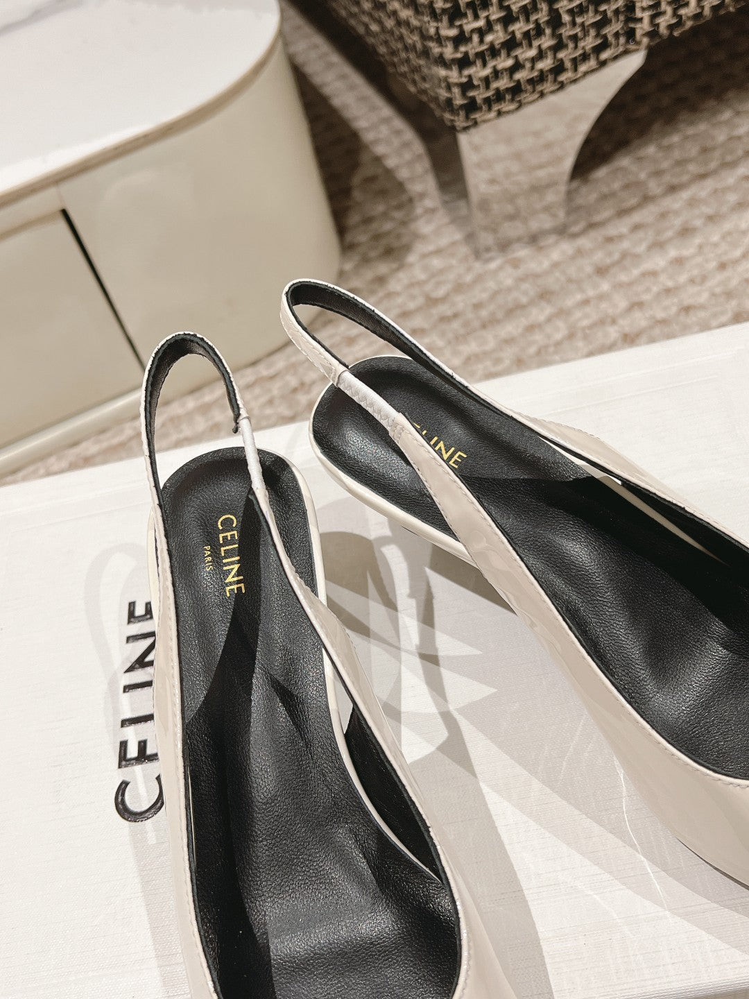 HIGH SLINGBACKS 5 CM IN WHITE PATENT CALFSKIN - 35